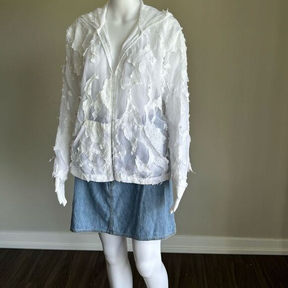 Y2K White Sheer Deconstructed Hoodie Long Sleeve Top - Picture 5 of 12